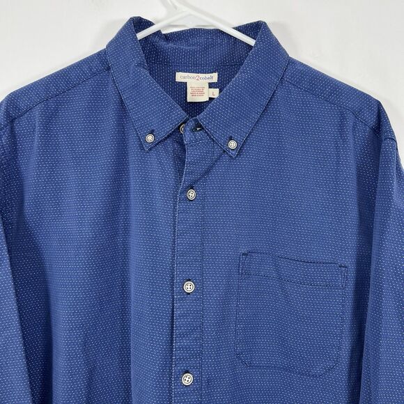 Carbon 2 Cobalt Button Down Shirt Mens Size Large Blue Polka Dot Long Sleeve EUC - Picture 2 of 11